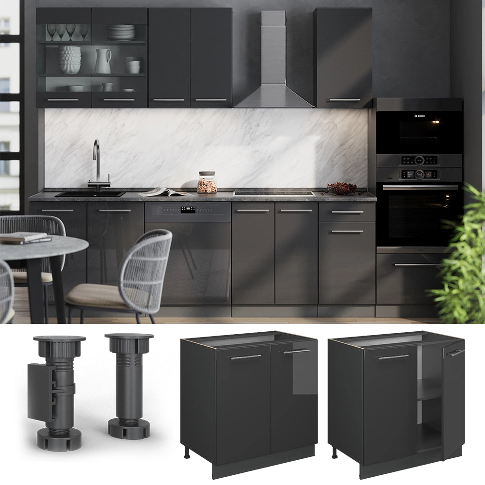Vicco Mobile lavello cucina Antracite lucido 80 cm con ripiano, PL Rovere