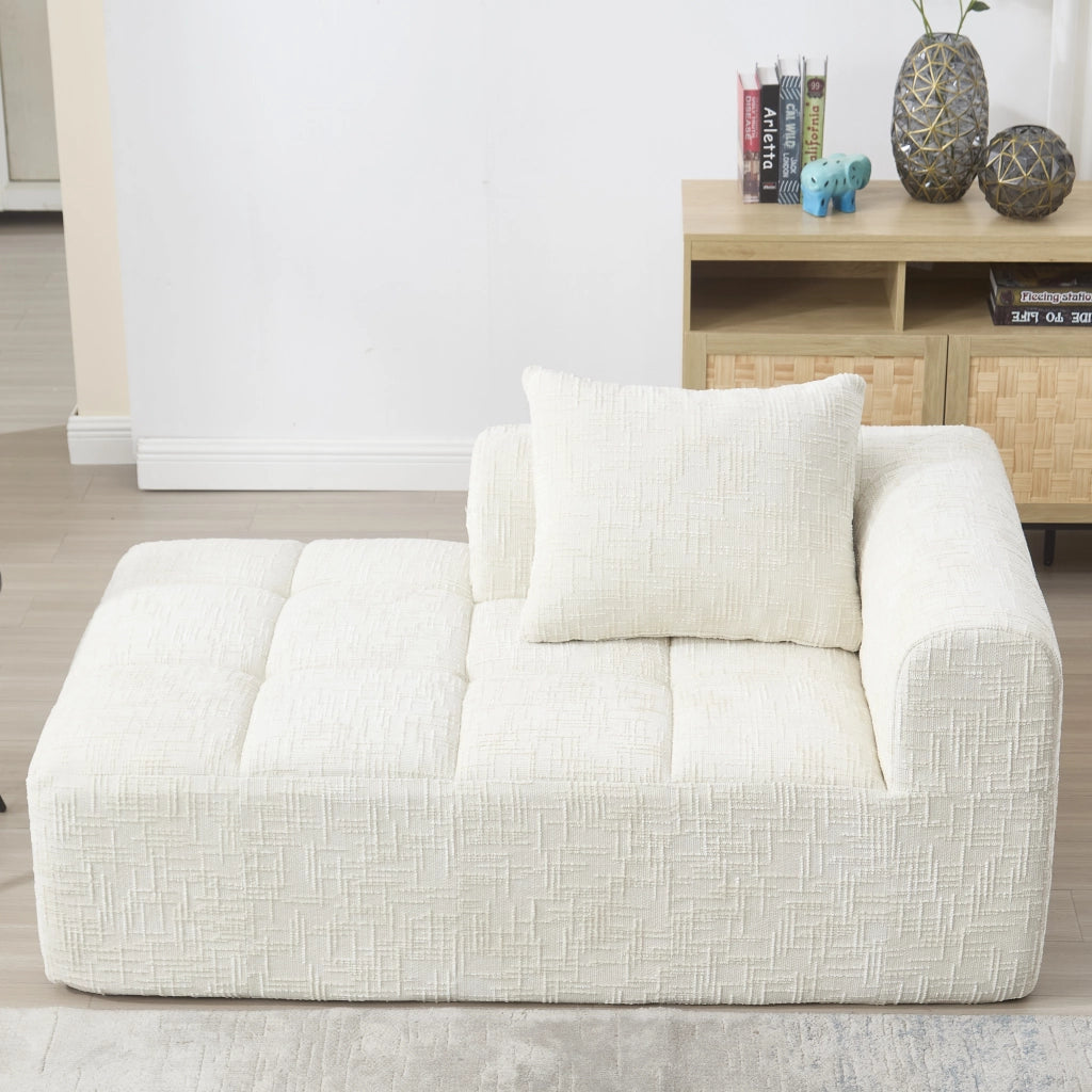 OKWISH Divano Chaise Longue 2 Posti, con Tasche Laterali, Cuscino Incluso e Seduta Imbottita, Ciniglia, Beige