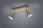 DELHI BARRA 2 SPOTS ATTACCO E14 CUPOLA METALLO ACCIAIO ANTICO E LEGNO L. 33CM