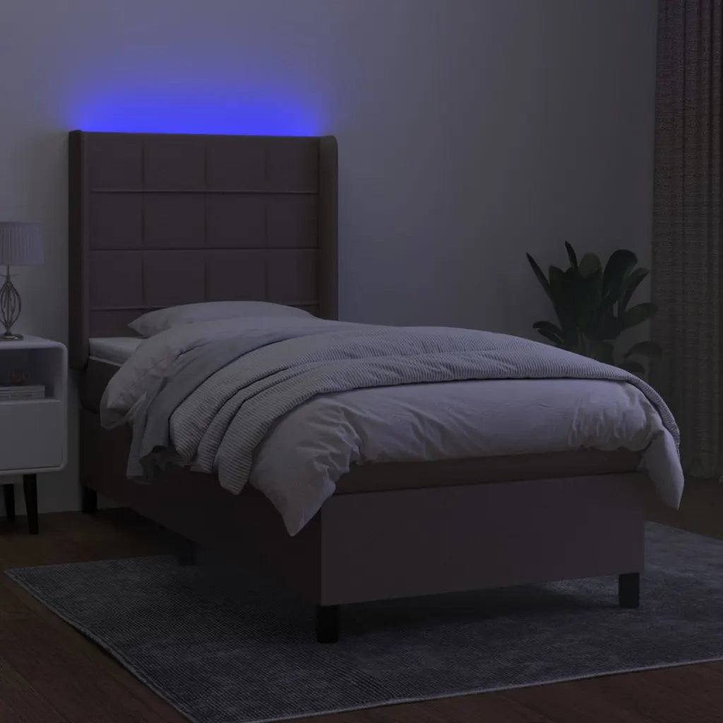 Letto a Molle con Materasso e LED Tortora 80x200 cm in Tessuto 3138273