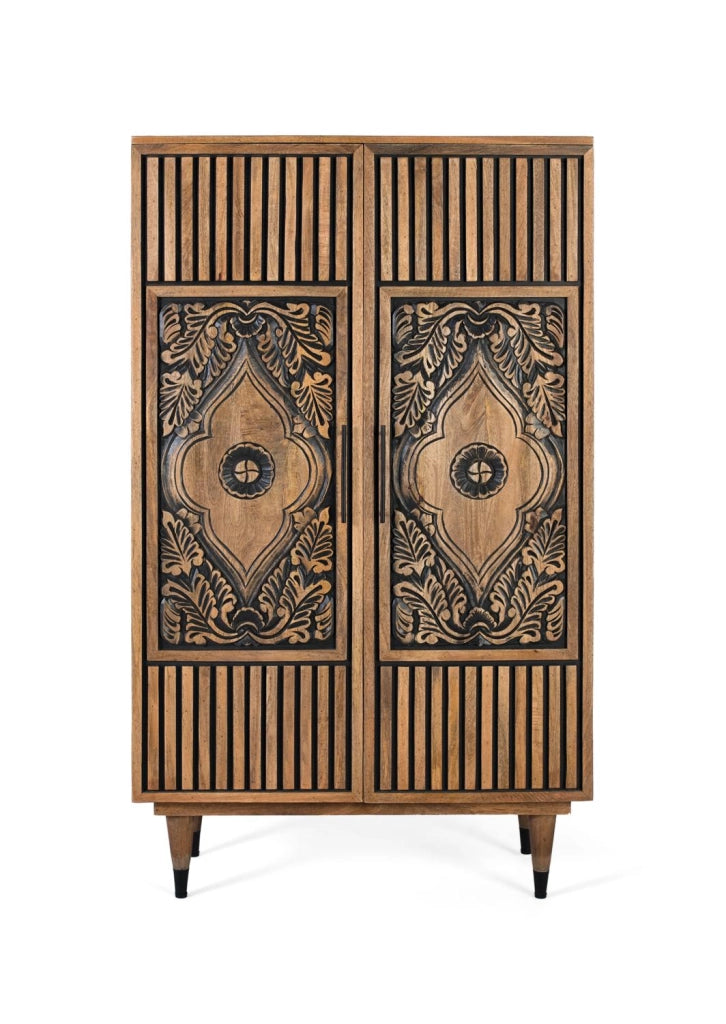 Credenza alta in legno di mango e dettagli dipinti a mano