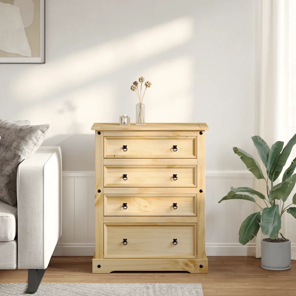 Cassettiera Corona 92x48x114 cm in Legno Massello di Pino 4005675