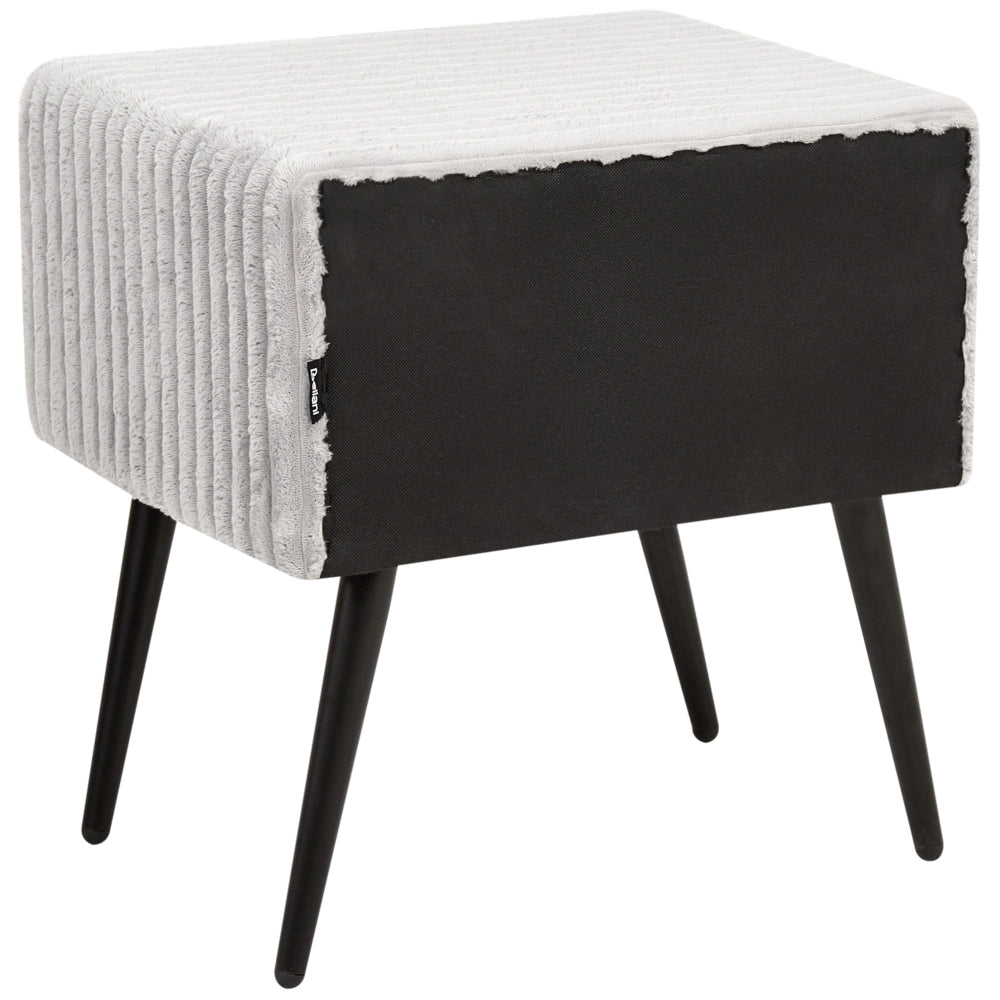 Comodino con rivestimento in velluto grigio chiaro con 1 cassetto Mobili per camera da letto dal design minimalista