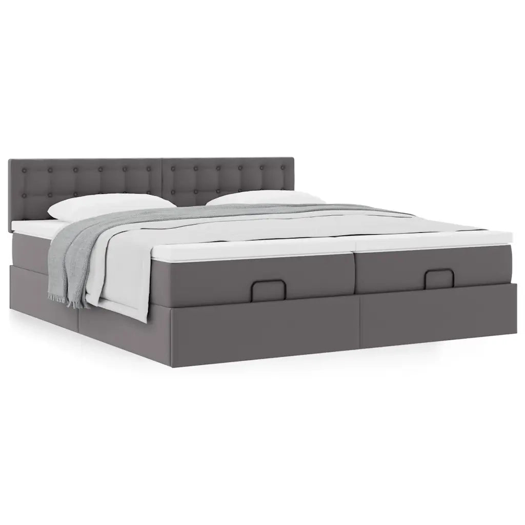 Struttura Letto Pouf con Materassi Grigio 200x200 cm Similpelle 3311964