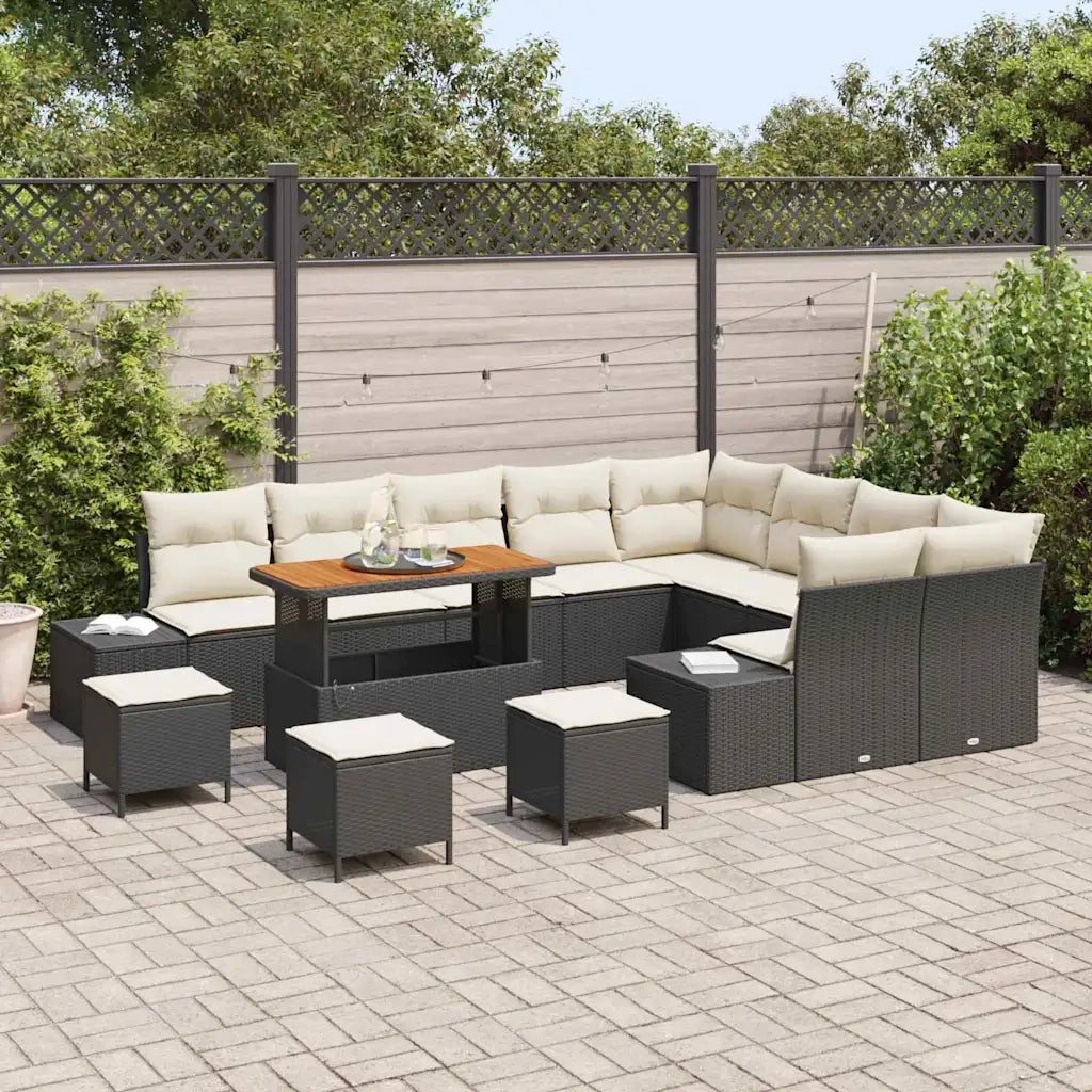 Set Divano da Giardino con cuscino 13 pcs Nero Poly Rattan 3364780