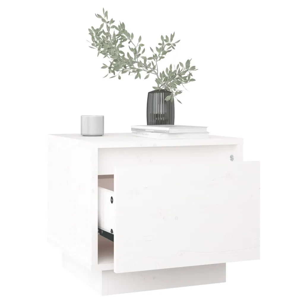 Comodino | Armadio da Notte | Mobiletto da notte Bianco 35x34x32 cm in Legno Massello di Pino