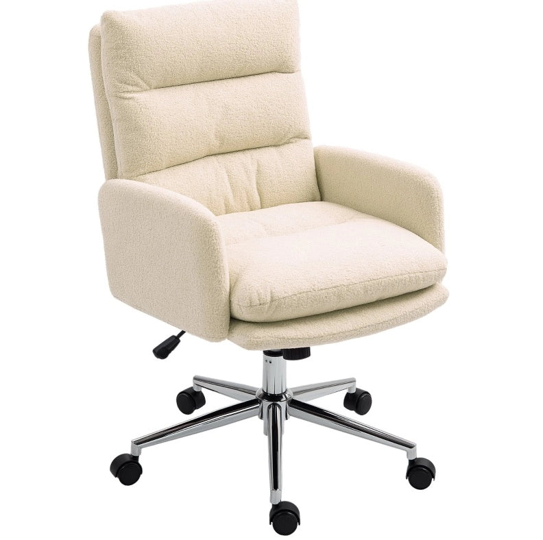 Sedia da ufficio ergonomica bianco crema con braccioli, altezza regolabile e basculante