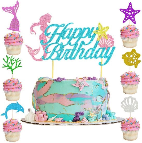 Decorazioni per torta - Topper per cupcake - Marina - Decorazione per festa - 7 pezzi - Bambù/Denti - Confezione sicura in cartone - Decorazione per torta