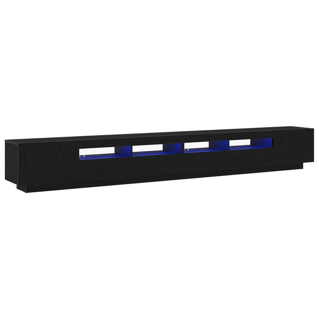 Mobile TV con Luci LED Nero Rovere 300x35x40 cm in Legno Ingegnerizzato