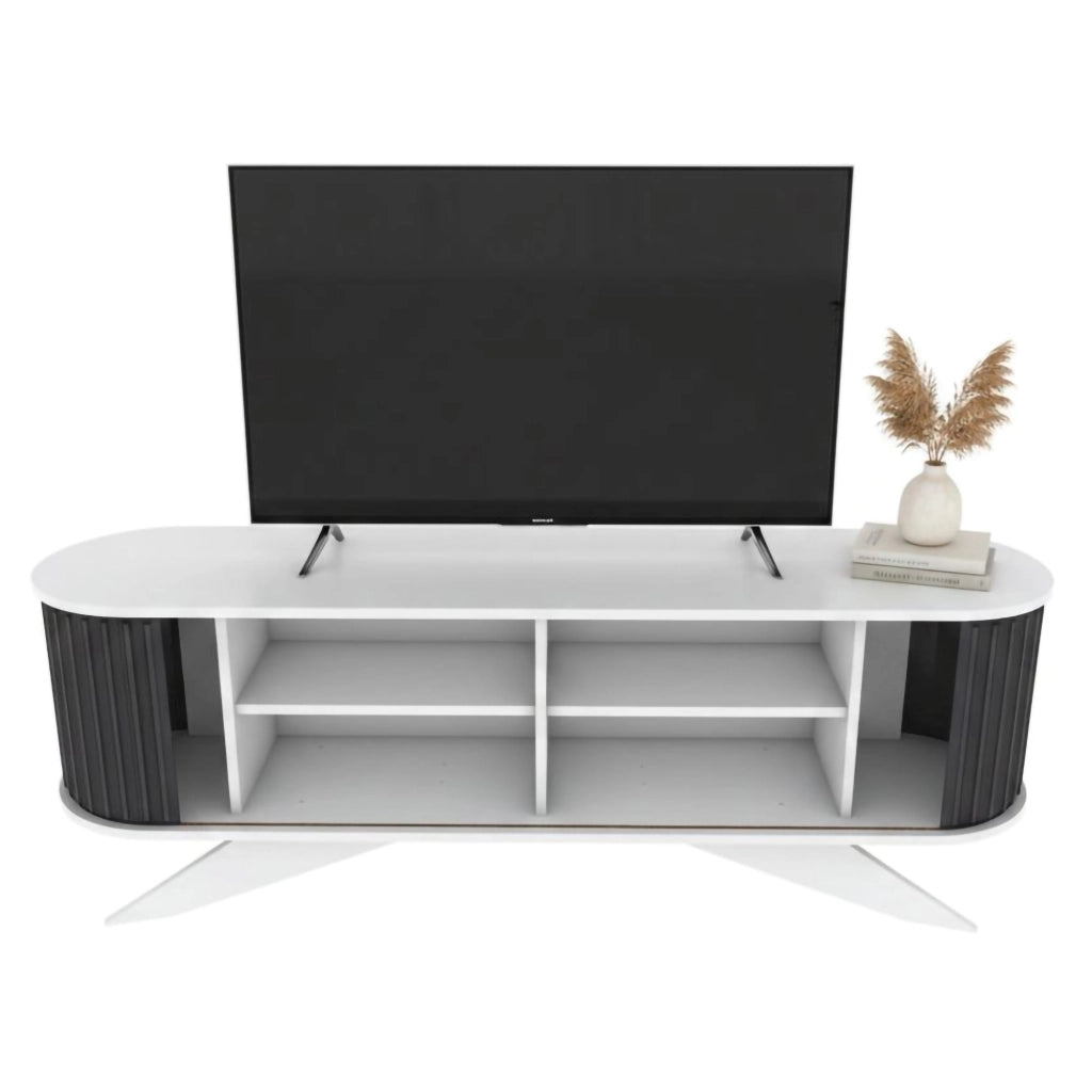 Mobile porta TV Bailu, Credenza da soggiorno, Armadio basso per TV, Base parete attrezzata, 180x43h60 cm, Antracite e Bianco