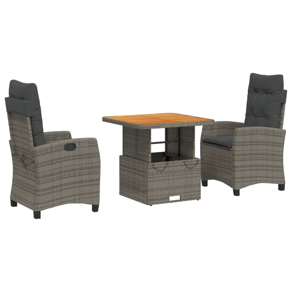 Set da Pranzo da Giardino 3 pz con Cuscini in Polyrattan Grigio 3277397