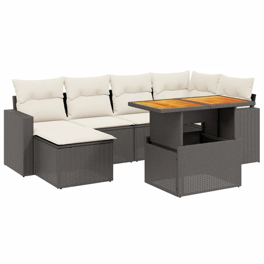 Set Divani da Giardino con Cuscini 7pz Nero Polyrattan