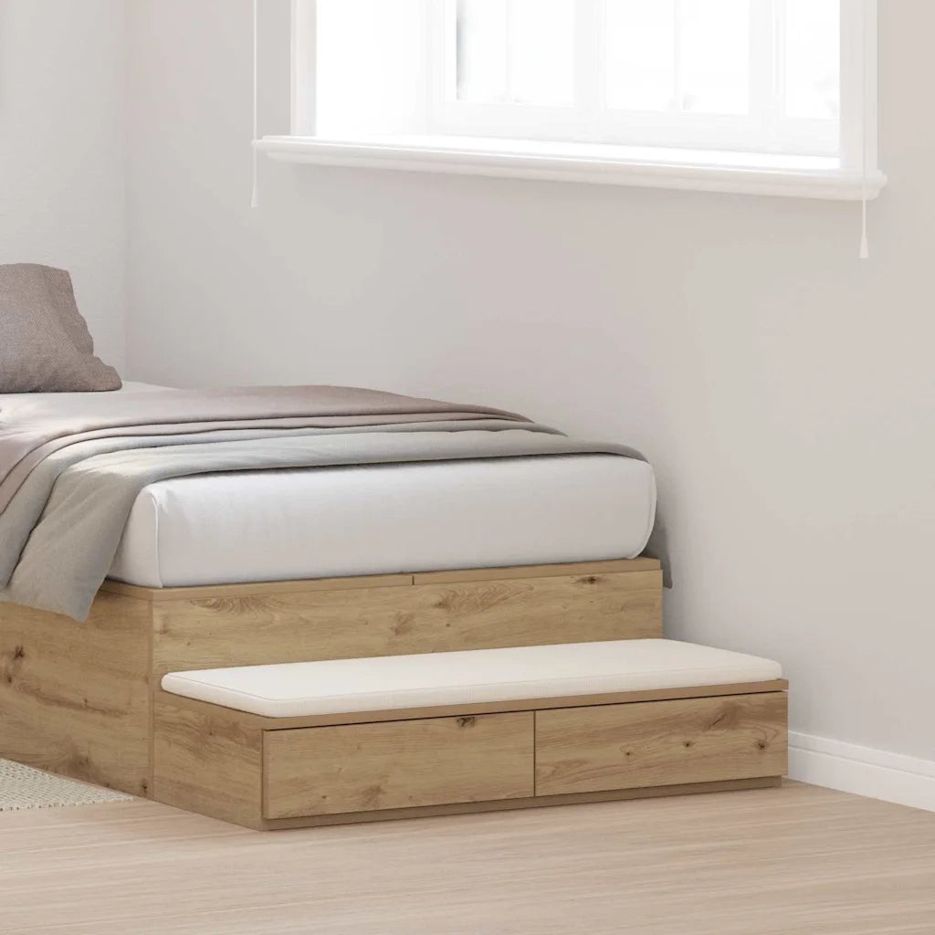 Cassetti per letto | Comodino | Armadio da Notte | Mobiletto da notte Rovere artigianale 75 x 36,5 x 16,5 cm