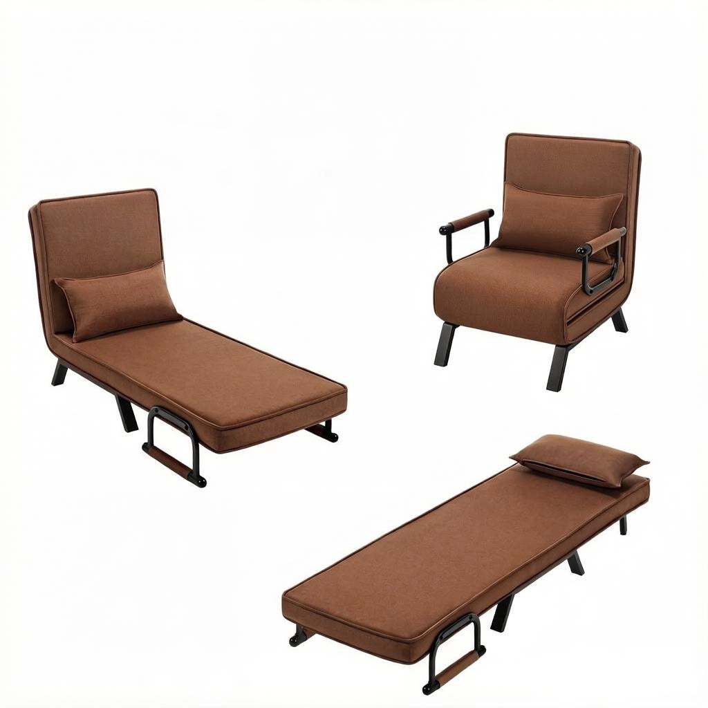 Sedia letto 3 in 1 trasformabile 1 posto con schienale regolabile a 5 posizioni, senza materasso, marrone