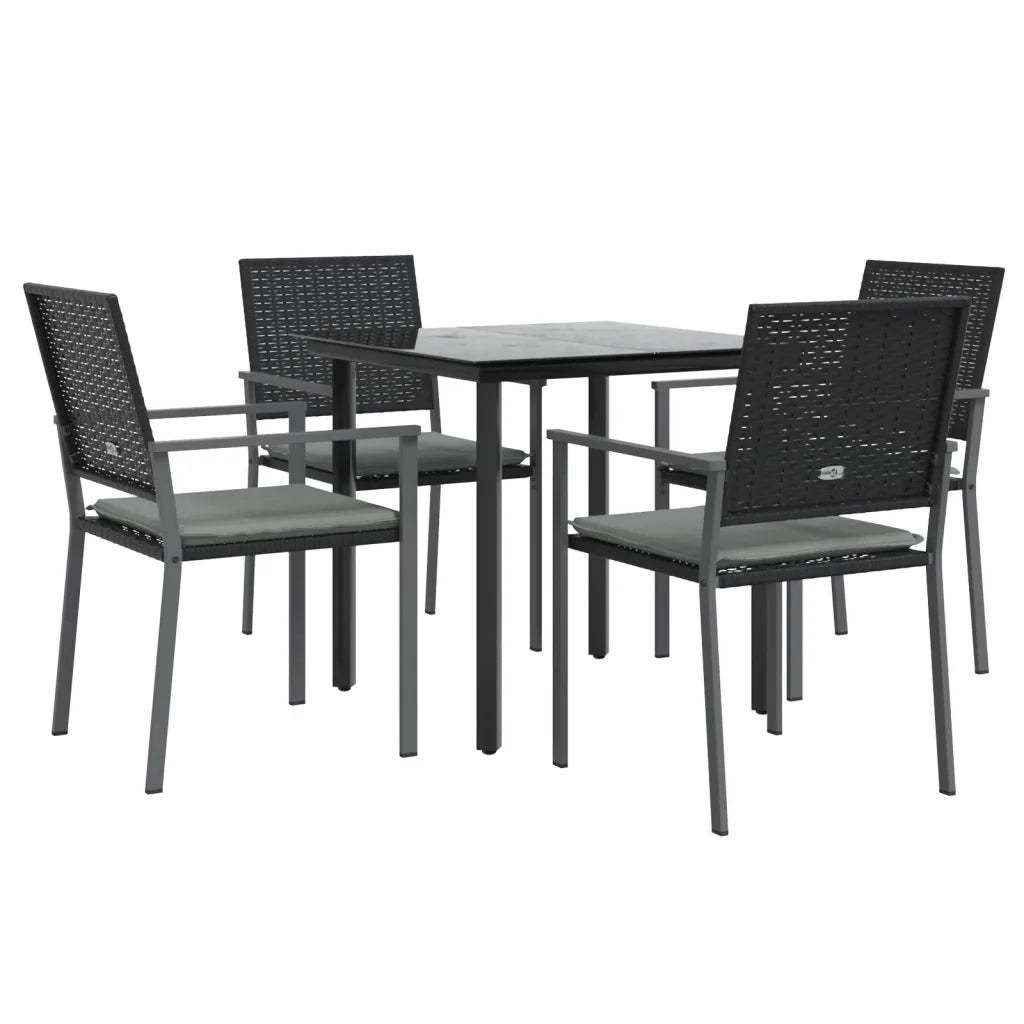 Set Pranzo da Giardino 5pz | Set Salotto da Giardino con Cuscini in Polyrattan e Acciaio