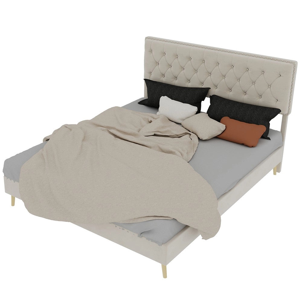 Letto imbottito con testiera ¨C Minimal ¨C beige 160x200 cm