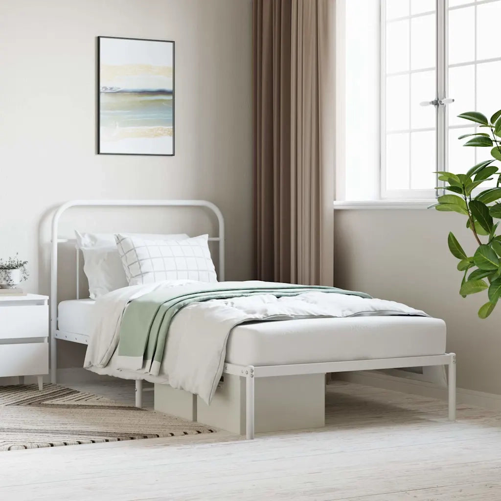 Giroletto con Testiera-Struttura Letto con testiera Metallo Bianco 107x203 cm 623125