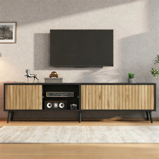 Cassettiera TV in truciolato naturale e nero 175 cm