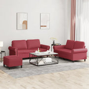 Set di Divani 3 pz con Cuscini Rosso Vino in Similpelle