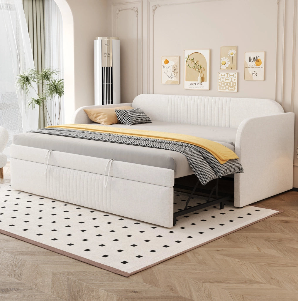 Divano letto estraibile imbottito 90/180x190 cm beige