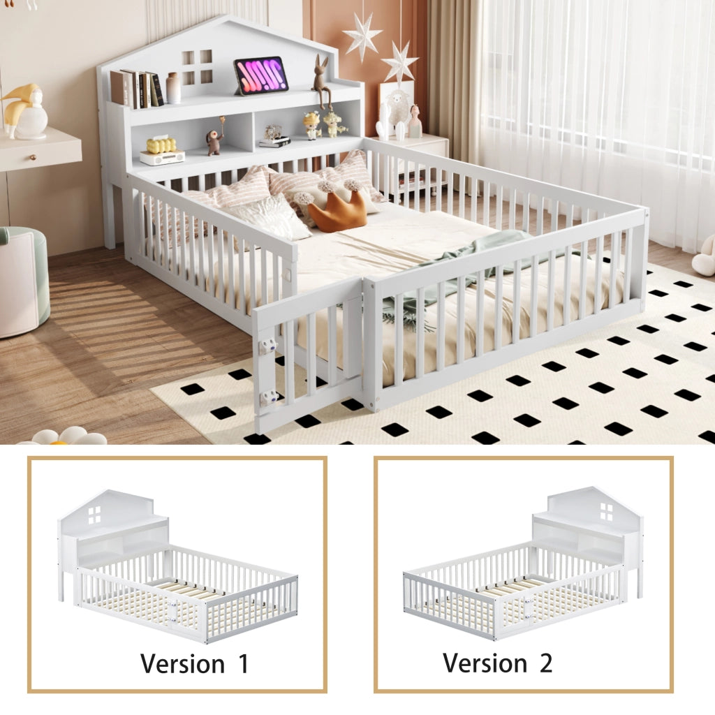 Letto per bambini bianco in legno massello con funzione casa stoccaggio integrato