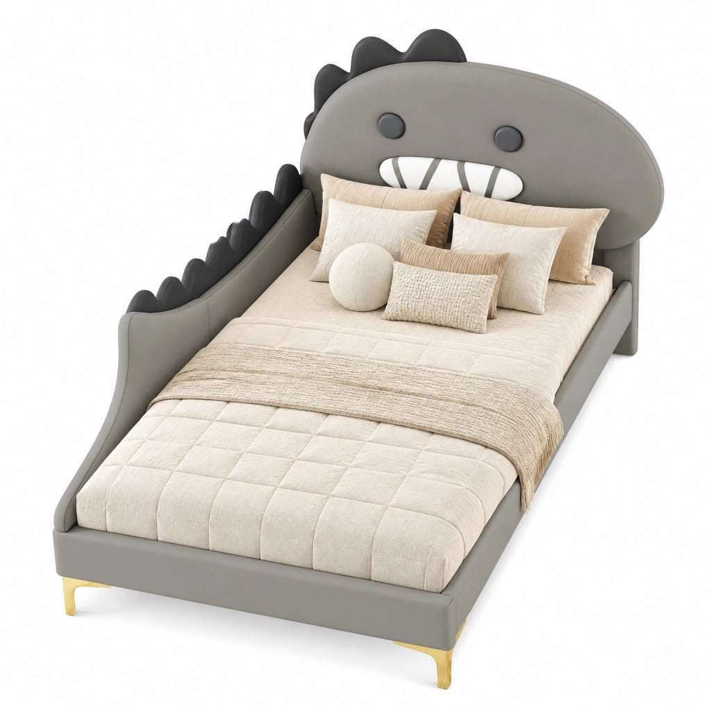 Letto per bambini a forma di dinosauro grigio 90 x 200 cm