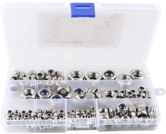 Assortimento di Viti a 5 Viti Zeskant - 170 Pezzi - Acciaio Inox/Nylon - M3/M4/M5/M6/M8/M10/M12 - Autoallentanti - Scatola di Ricarica in Plastica - Robusta e Corrosione Resistente - Viti