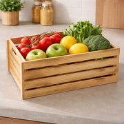 Cassettina Contenitore Portaoggetti in Legno Fiammato con manici cm 39x29x h15