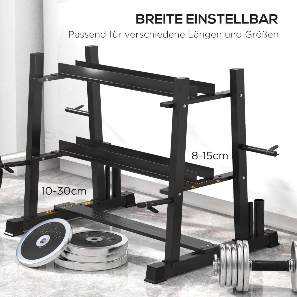 Supporto per bilanciere a 3 livelli, fino a 200 kg, in acciaio, nero, 131x75x80 cm, per palestra e allenamento a casa