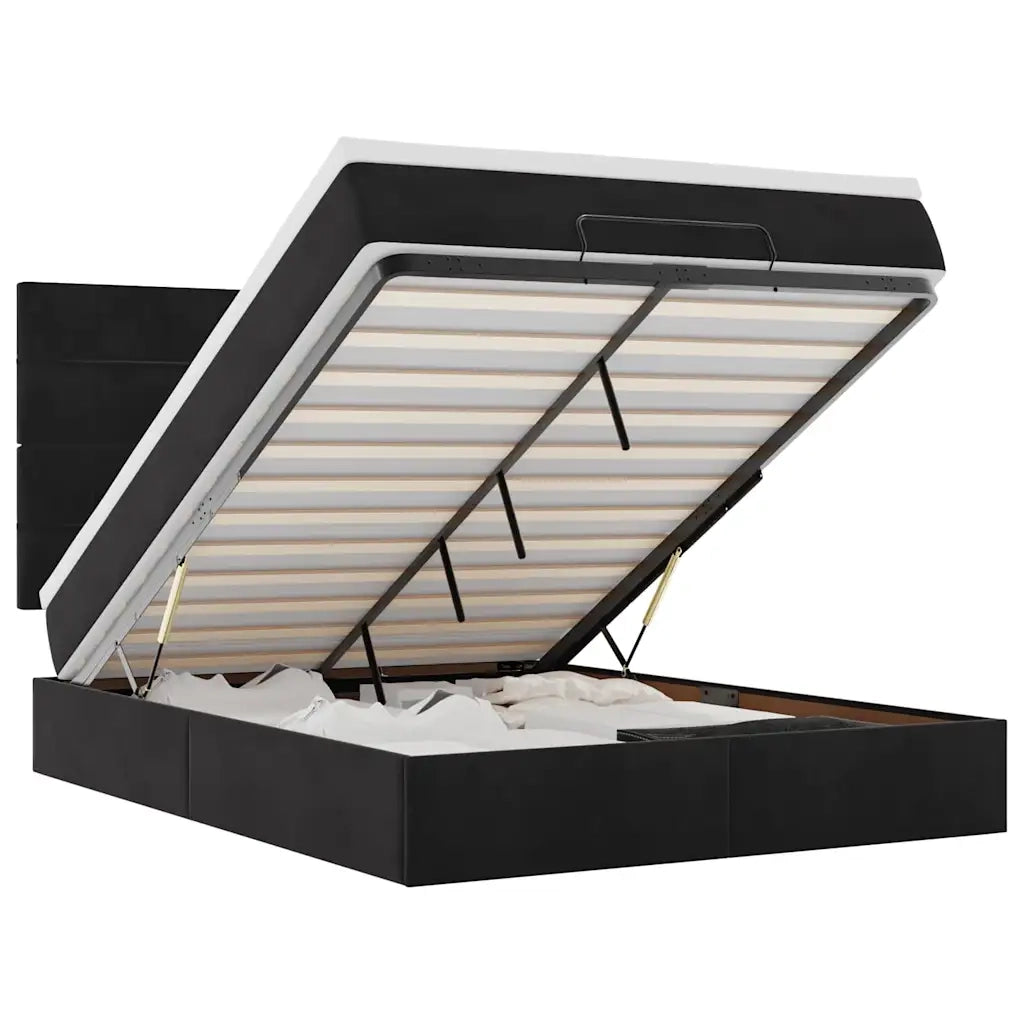 Struttura Letto Pouf con Materassi Nero 140x200 cm in Velluto 3313477