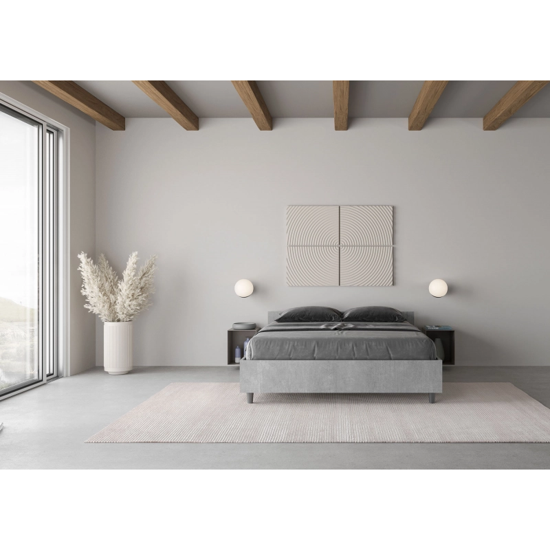 Letto Matrimoniale francese 140x200 cm Nuamo - Con rete,Grigio