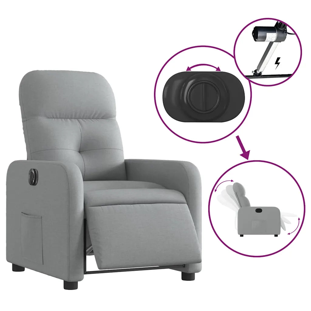 Poltrona | Sedia Relax Elettrica Reclinabile Grigio Chiaro in Tessuto