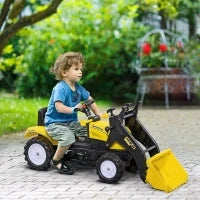 Escavatore a Pedali per Bambini da 3 Anni con Ruspa Frontale e Volante, Giallo