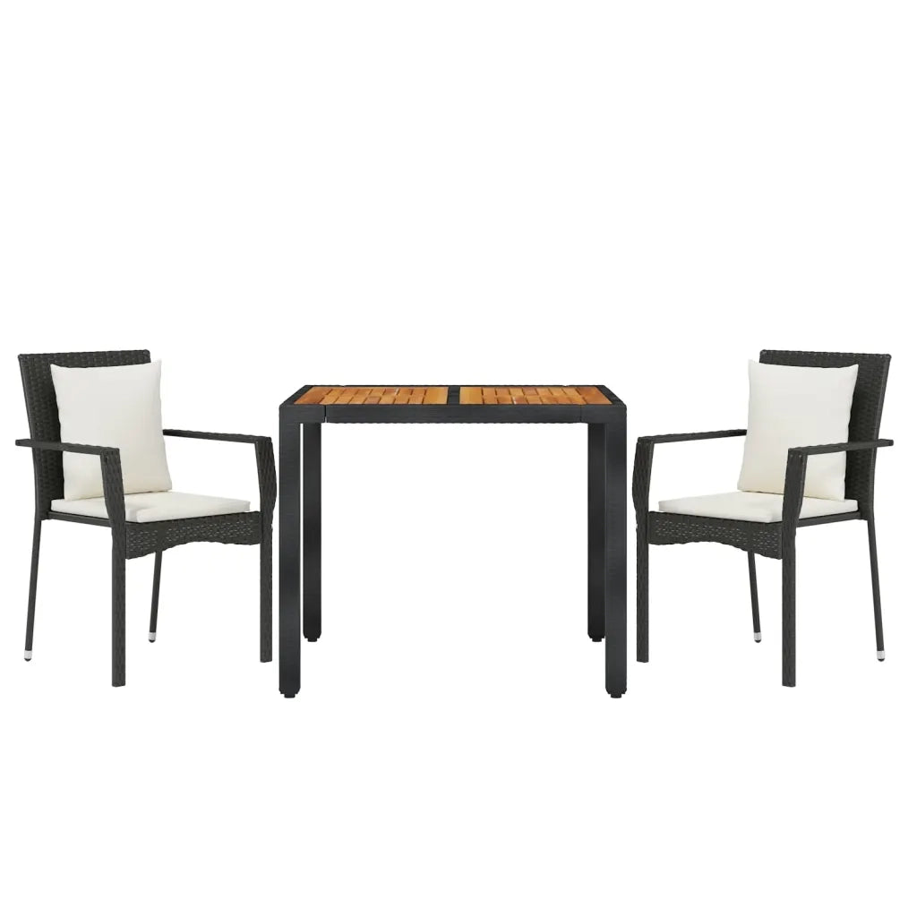 Set da Pranzo da Giardino 3 pz | Set Salotto da Giardino con Cuscini Nero in Polyrattan