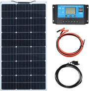 Pannello solare - Kit solare - Monocristallino - 12V - 100W - Kit solare - Flessibile - Idroimpermeabile - Leggero - Per Caravan - Camper - Barca o Utilizzo domestico