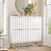 Scarpiera con 4 ante e vani regolabili, design moderno con frontali ondulati, per ingresso, bianco, 100 × 24 × 91.5 cm