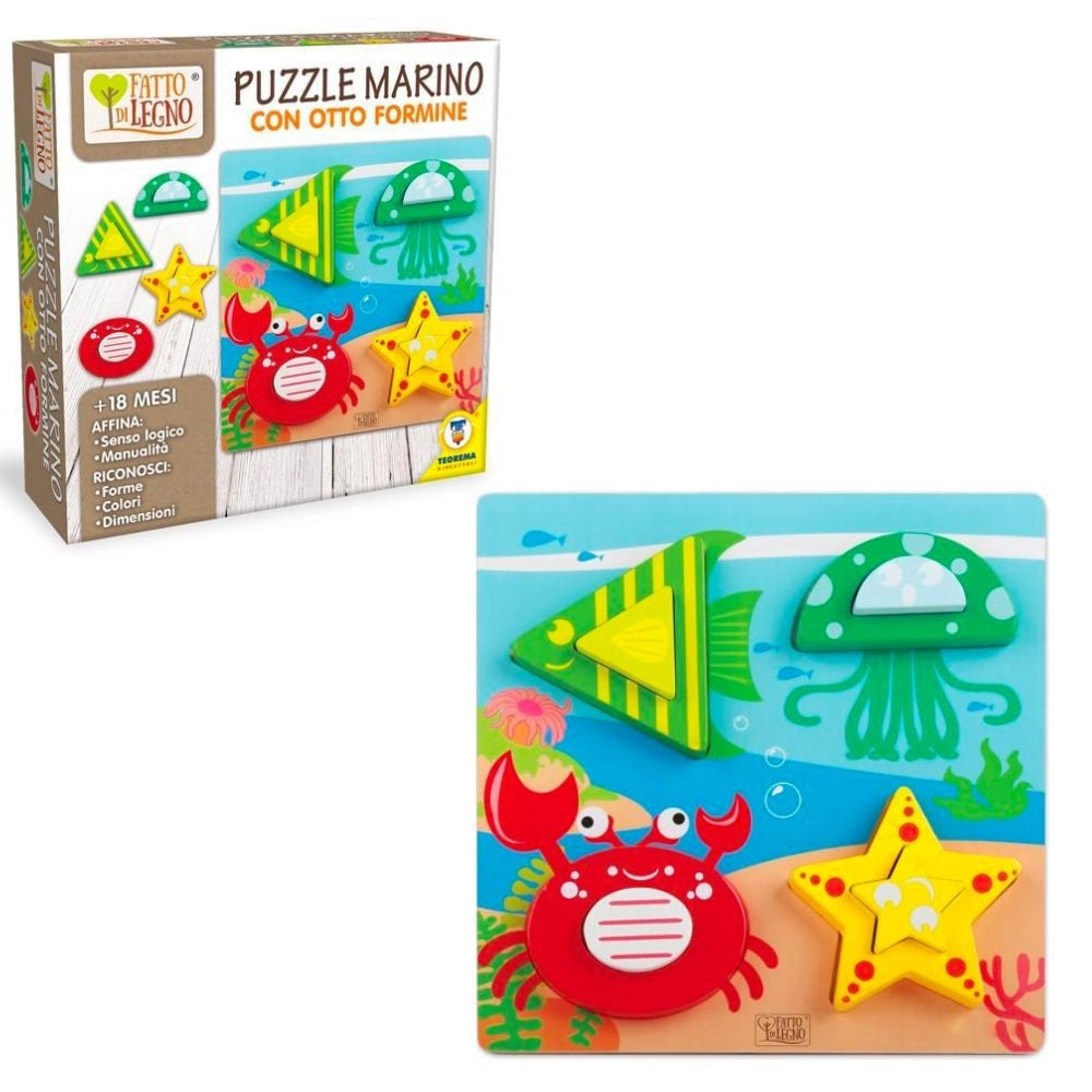 Trade Shop - Puzzle In Legno Animali Marini 8 Formine Gioco Educativo Abilità Per Bimbi 18+ -