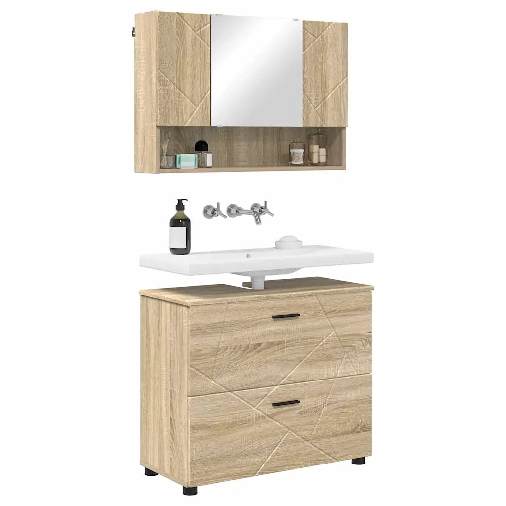 Set di mobili per il bagno con cassetto 2 pcs Rovere Sonoma
