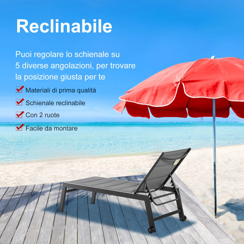Easycomfort Sdraio da Giardino Reclinabile su 5 Livelli Rivestimento Imbottito, Alluminio e Texteline, 72x168x102cm Grigio