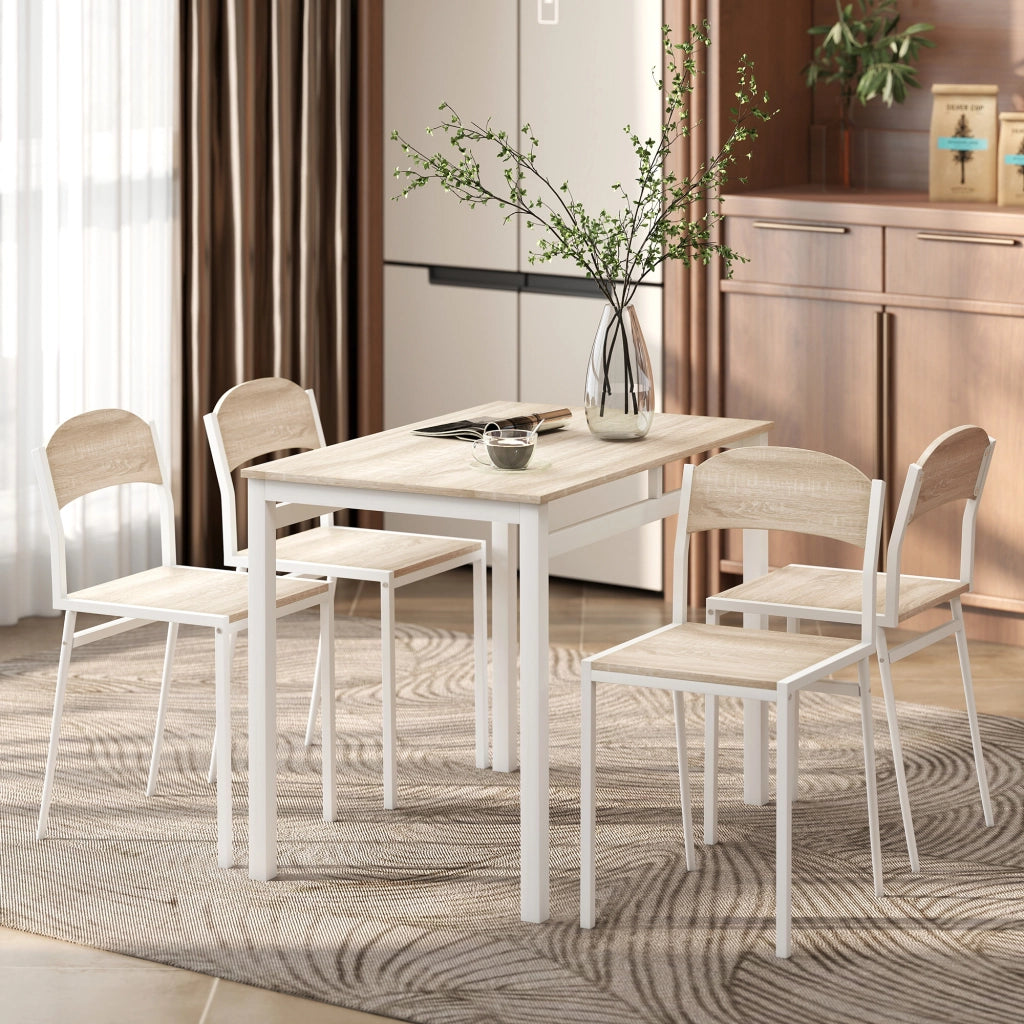 Set da pranzo ¨C zephmum ¨C 1 tavolo rettangolare e 4 sedie in metallo e MDF, grigio e bianco