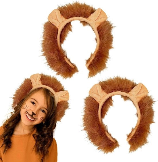 Accessori per costume da leone - Set di 2 cappelli per bambini e adulti - Cappello con pelo di leone e orecchie - Set di accessori per festa tematica con orecchie di animale