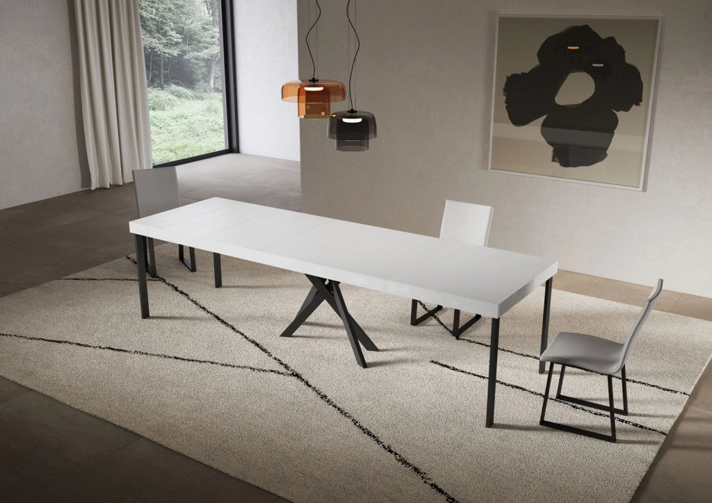 Consolle allungabile 90x40/300 cm Saki Premium bianco frassino gambe antracite