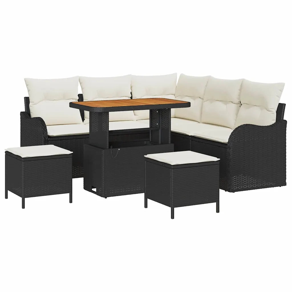 Set Divano da Giardino con cuscino 8 pcs Nero polyrattan