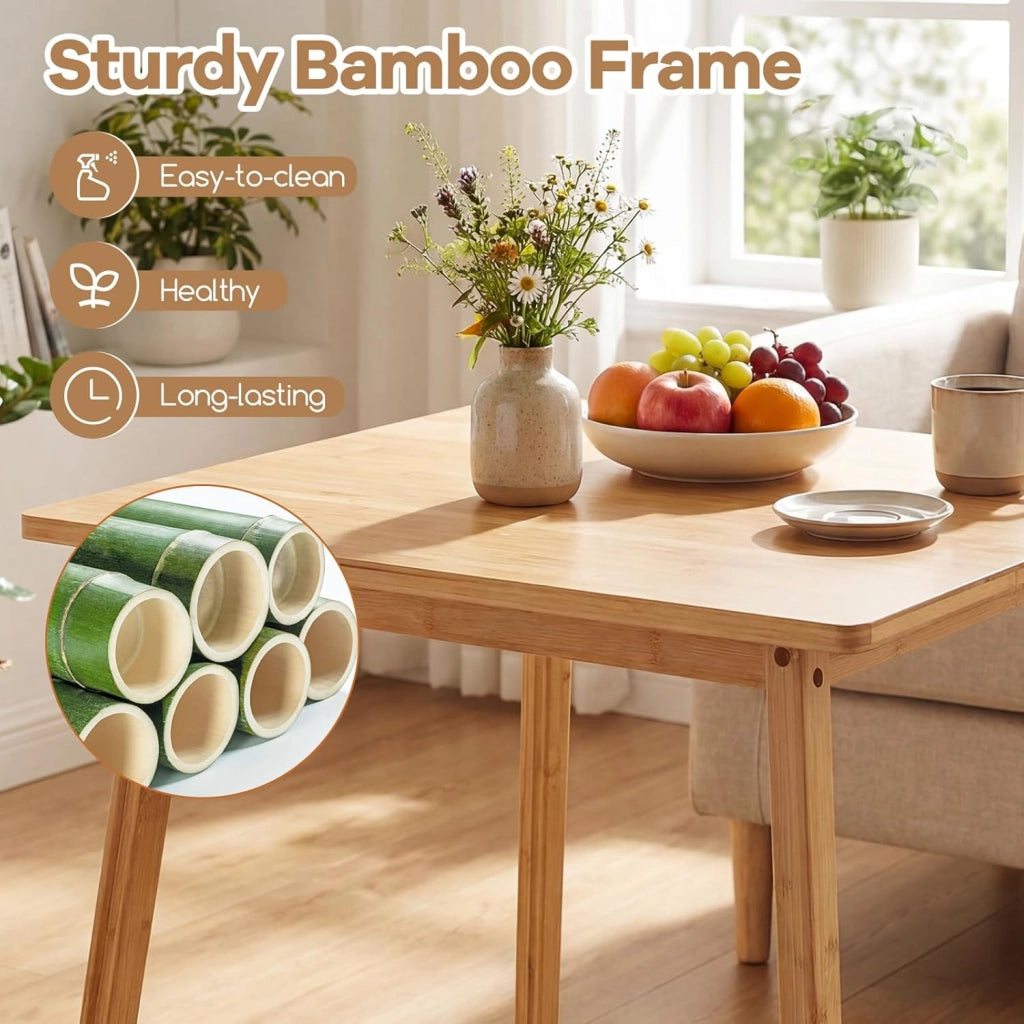 Tavolo da Pranzo in Bambù Ecologico per 4 Persone, Tavolo da Cucina Quadrato, Scrivania Stile Moderno, Tavolino per Spazi Piccoli, Sala da Pranzo, Soggiorno e Appartamento, 70 x 70 x 74,5 cm