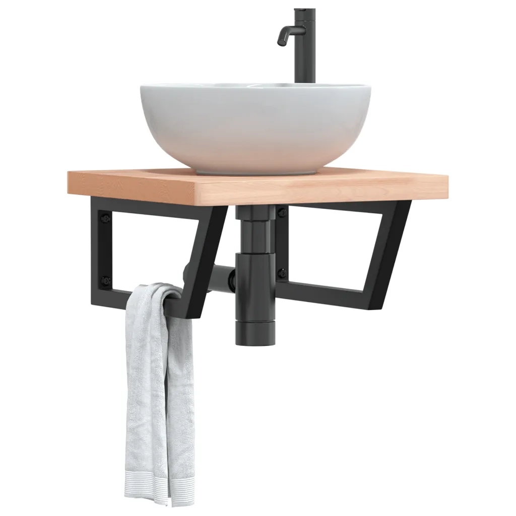 vidaXL Ripiano a Parete per Lavabo in Acciaio e Massello di Faggio