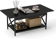 Tavolino a 2 Livelli a Forma di X, Tavolo da Caffè in Stile Industriale, Moderno per Soggiorno, Ufficio, Camera da Letto, Gambe Regolabili, 110x60x48cm, 2 Colori