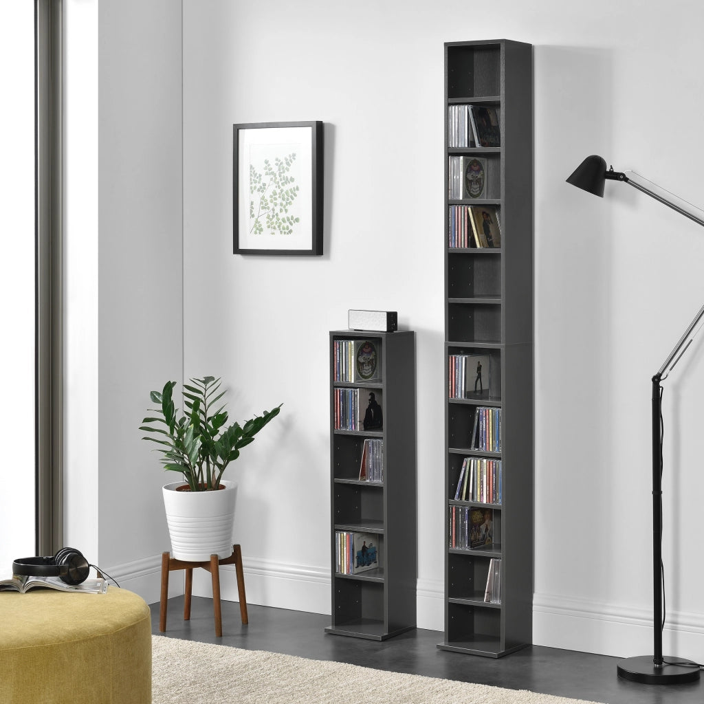 Scaffale a Colonna Tynset con 12 Scomparti per CD DVD 175x20x20 cm Grigio Scuro [en.casa]