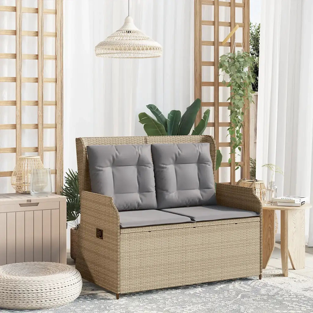 Panca Reclinabile da Giardino con Cuscini-Sgabello-Sedia da esterno Beige in Polyrattan 109123