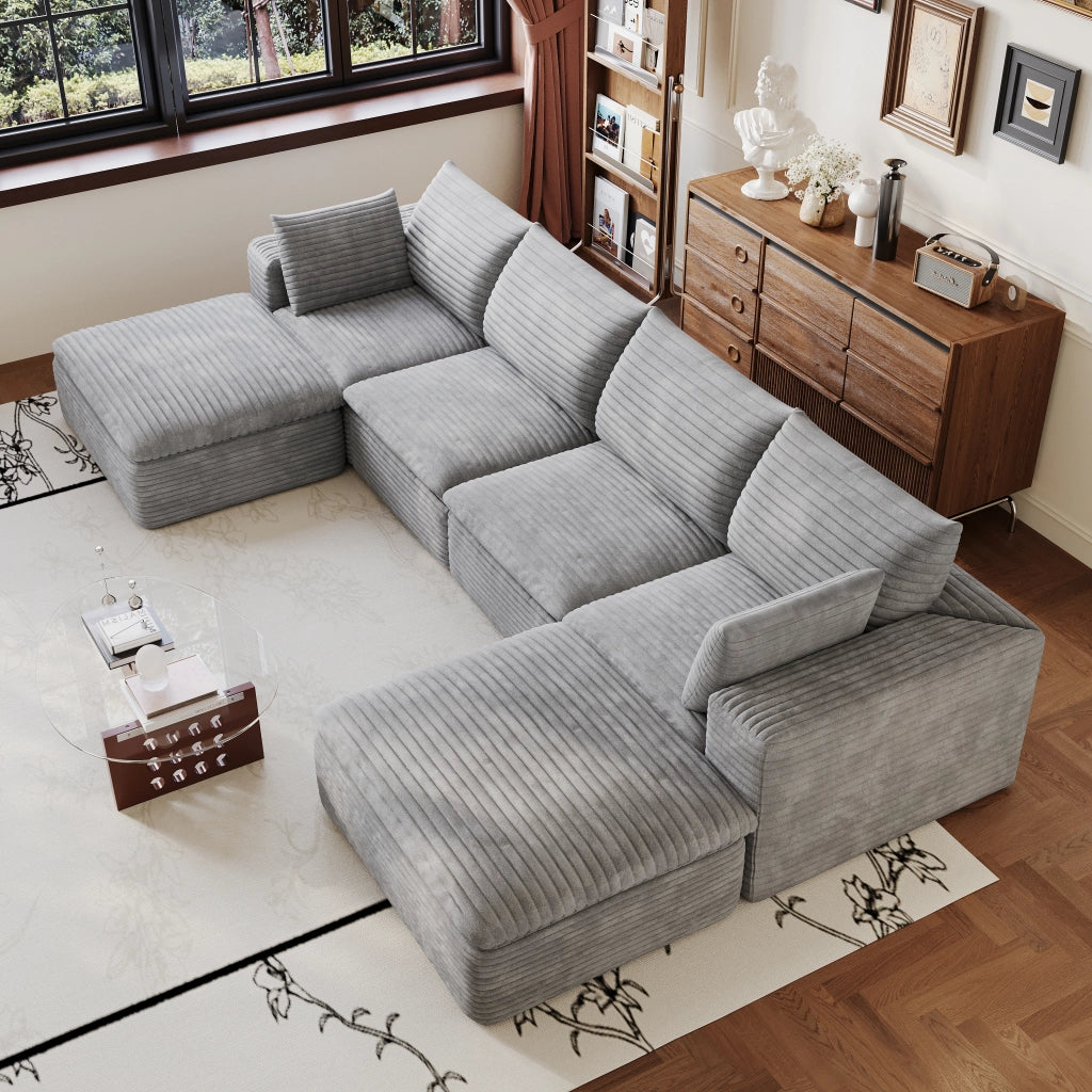 Divano modulare 340 cm in tessuto grigio con imbottitura in schiuma