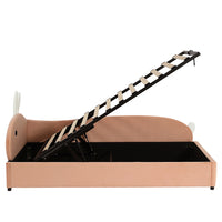 Letto Singolo Bambino Idraulico con Testiera Coniglio 90x200cm - Xylo - Velluto Rosa Lato Destro